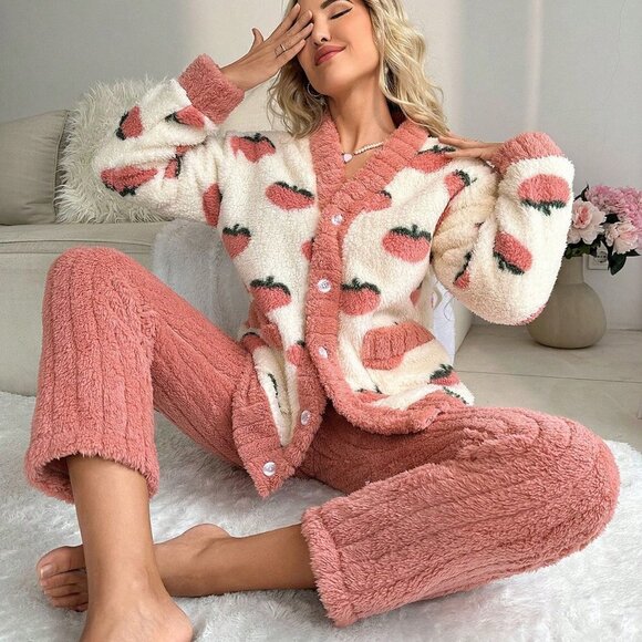 . Other - Multicolor Preppy Womens Contrast Trim Button Front PJ Set